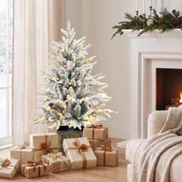 Rackhams 90 cm Prelit Flocked Table Christmas Tree, Base Stand, Green White - thumbnail 1