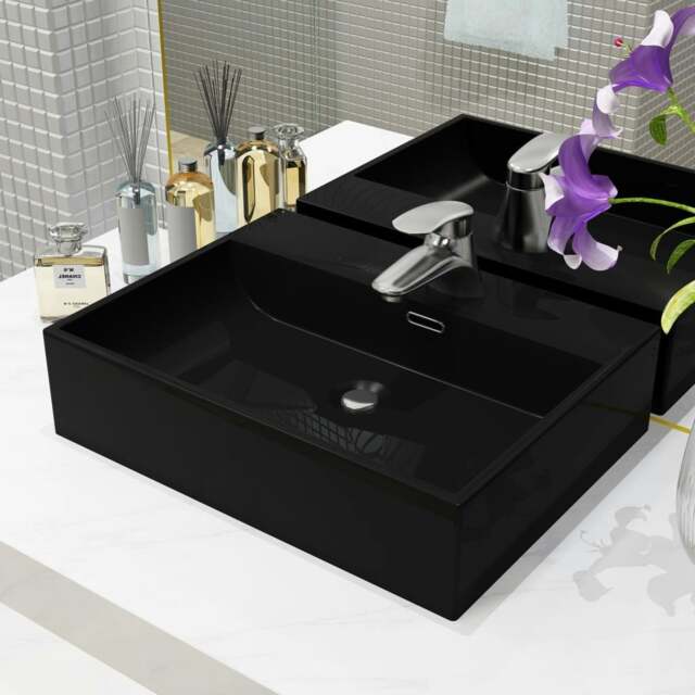 Rackhams Basin with Faucet Hole Ceramic Black 51.5x38.5x15 cm