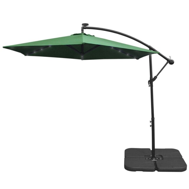 Rackhams Green 3m LED Cantilever Parasol & Plain Base - image 1