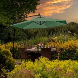 Rackhams Green 3m LED Cantilever Parasol & Plain Base - thumbnail 2