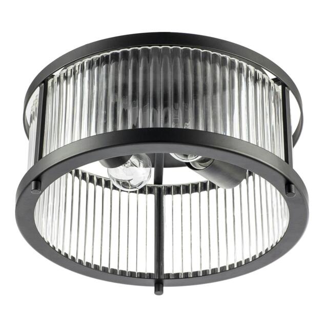 Rackhams Sleek Matte Black Flush Ceiling Light with Fluted Ribbed Clear Glass - image 1