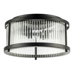 Rackhams Sleek Matte Black Flush Ceiling Light with Fluted Ribbed Clear Glass - thumbnail 2
