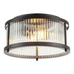 Rackhams Sleek Matte Black Flush Ceiling Light with Fluted Ribbed Clear Glass - thumbnail 3