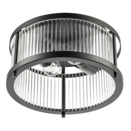 Rackhams Sleek Matte Black Flush Ceiling Light with Fluted Ribbed Clear Glass - thumbnail 1