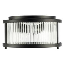 Rackhams Sleek Matte Black Flush Ceiling Light with Fluted Ribbed Clear Glass - thumbnail 4