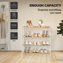 Rackhams Bamboo 4 Tier Shoe Rack Easy Assembly Storage Shelf Organiser Wooden Shoe Rack - Shoe Rack - White, Brown - thumbnail 6