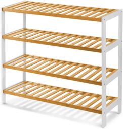 Rackhams Bamboo 4 Tier Shoe Rack Easy Assembly Storage Shelf Organiser Wooden Shoe Rack - Shoe Rack - White, Brown