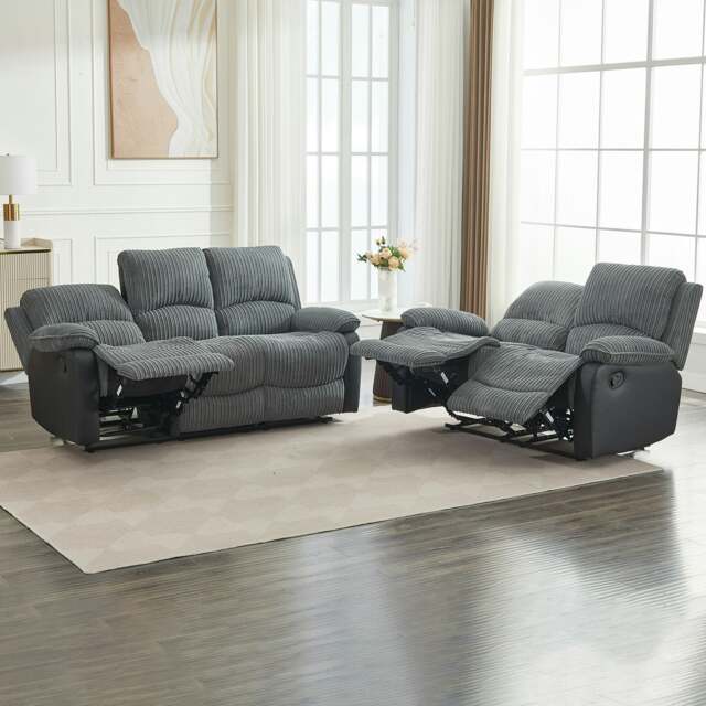 Rackhams Electric Reclining Sofa Set, Corduroy Fabric Recliner Sectional Sofa Suite-Adjustable Backrest and Footrest, Jumbo Cord Fabric Recliner - 2+3 Sofa Set - image 1