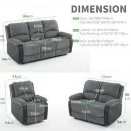 Rackhams Electric Reclining Sofa Set, Corduroy Fabric Recliner Sectional Sofa Suite-Adjustable Backrest and Footrest, Jumbo Cord Fabric Recliner - 2+3 Sofa Set - thumbnail 2