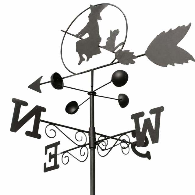 Rackhams Witch Steel Weathervane, Black Painted All-Steel Weather Vane With Wall Fixings and 1.7m Ground Spike, Wind Speed Cups - image 1