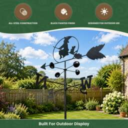 Rackhams Witch Steel Weathervane, Black Painted All-Steel Weather Vane With Wall Fixings and 1.7m Ground Spike, Wind Speed Cups - thumbnail 5
