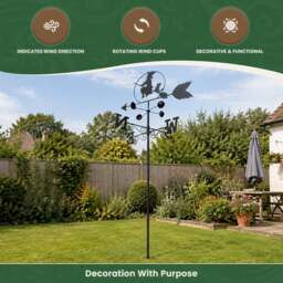Rackhams Witch Steel Weathervane, Black Painted All-Steel Weather Vane With Wall Fixings and 1.7m Ground Spike, Wind Speed Cups - thumbnail 3