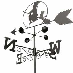 Rackhams Witch Steel Weathervane, Black Painted All-Steel Weather Vane With Wall Fixings and 1.7m Ground Spike, Wind Speed Cups