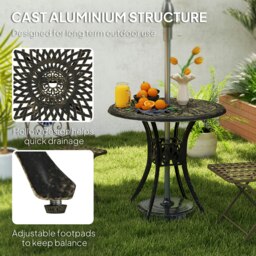 Rackhams 78 cm Round Garden Dining Table with Parasol Hole, Bronze Tone - thumbnail 3