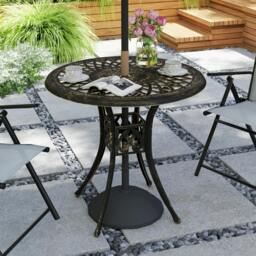 Rackhams 78 cm Round Garden Dining Table with Parasol Hole, Bronze Tone