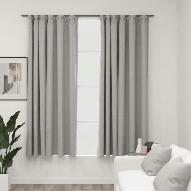 Rackhams Linen-Look Blackout Curtains with Hooks 2 pcs Grey 140x175 cm