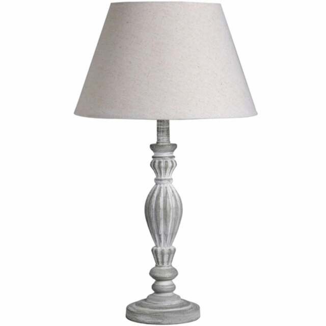 Rackhams Aegina Table Lamp (UK Plug) - Light Grey/Beige - One Size - Light Grey/Beige - 50% Wood/50% Linen