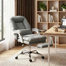 Rackhams Reclining Office Chair, Desk Chair with Lumbar Support - Grey - thumbnail 1