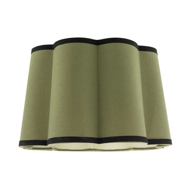 Rackhams Olive Green Linen Scallop Drum Lamp Shade with Black Cotton Trims - image 1