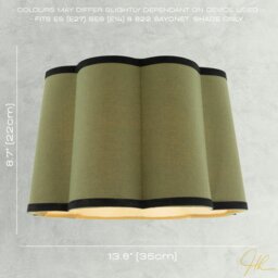 Rackhams Olive Green Linen Scallop Drum Lamp Shade with Black Cotton Trims - thumbnail 6