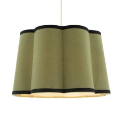 Rackhams Olive Green Linen Scallop Drum Lamp Shade with Black Cotton Trims - thumbnail 2