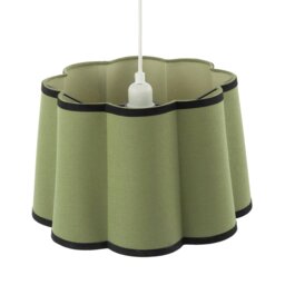 Rackhams Olive Green Linen Scallop Drum Lamp Shade with Black Cotton Trims - thumbnail 4