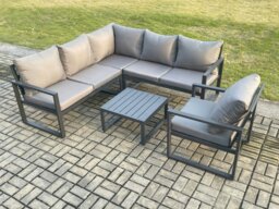 Rackhams Outdoor Garden Furniture Set Aluminium Lounge Sofa Square Coffee Table Sets with Chair Indoor Conservatory Set Dark Grey - thumbnail 1