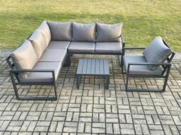 Rackhams Outdoor Garden Furniture Set Aluminium Lounge Sofa Square Coffee Table Sets with Chair Indoor Conservatory Set Dark Grey - thumbnail 2