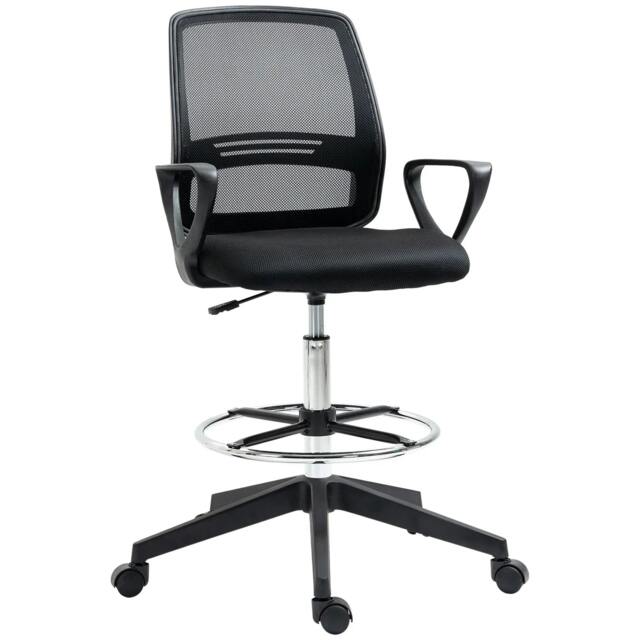 Rackhams Drafting Chair, Ergonomic Tall Office Chair with Mesh Back, Lumbar Support, Adjustable Height and Foot Ring, Swivel Wheels, for Standing Desk, Black - image 1