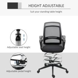 Rackhams Drafting Chair, Ergonomic Tall Office Chair with Mesh Back, Lumbar Support, Adjustable Height and Foot Ring, Swivel Wheels, for Standing Desk, Black - thumbnail 5