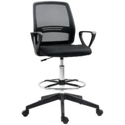 Rackhams Drafting Chair, Ergonomic Tall Office Chair with Mesh Back, Lumbar Support, Adjustable Height and Foot Ring, Swivel Wheels, for Standing Desk, Black - thumbnail 1