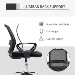 Rackhams Drafting Chair, Ergonomic Tall Office Chair with Mesh Back, Lumbar Support, Adjustable Height and Foot Ring, Swivel Wheels, for Standing Desk, Black - thumbnail 6