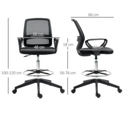 Rackhams Drafting Chair, Ergonomic Tall Office Chair with Mesh Back, Lumbar Support, Adjustable Height and Foot Ring, Swivel Wheels, for Standing Desk, Black - thumbnail 3