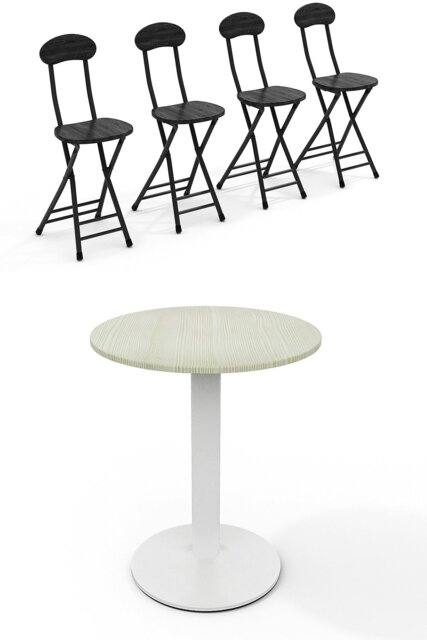 Rackhams 5pcs Round Table and 4 Chairs Set Bistro Coffee Table Dining Set Furniture - White