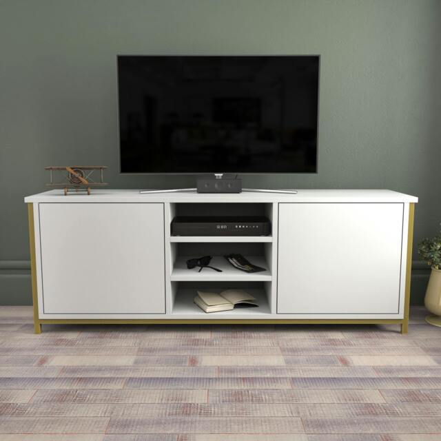 "Rackhams Otis Modern Tv Stand TV Cabinet for TV's up to 63"" - Gold White" - image 1