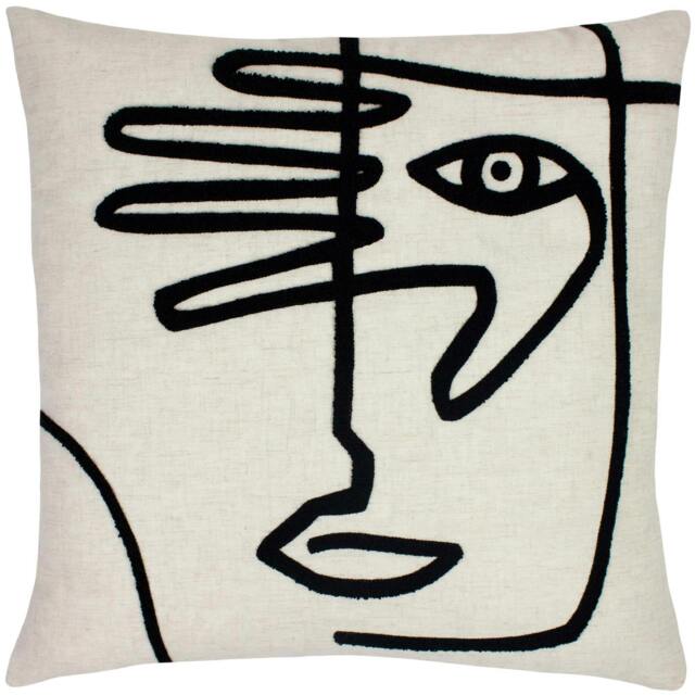 Rackhams Face Cushion Cover - White/Black - One Size - White/Black - 100% Polyester - image 1