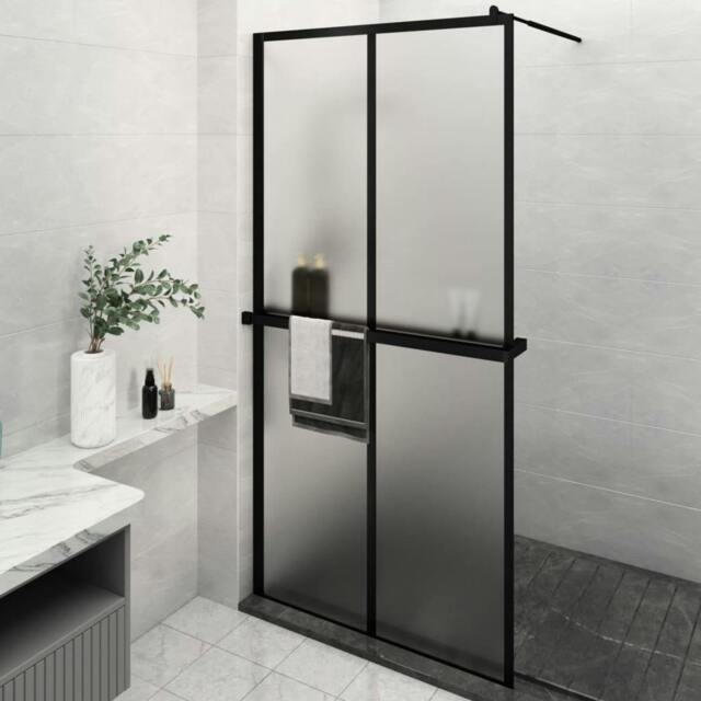 Rackhams Walk-in Shower Wall with Shelf Black 118x190 cm ESG Glass&Aluminium
