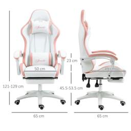 Rackhams Computer Gaming Chair, PU Leather Office Desk Chair with Footrest, Swivel Wheels, 135° Reclining Back, Lumbar Support, Headrest, White and Pink - thumbnail 3