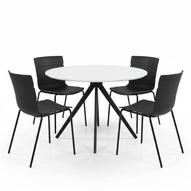 Rackhams Aspen Dining Set - White Round Table & 4 Bali Dining Chairs - Black - image 1