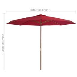 Rackhams Outdoor Parasol with Wooden Pole 350 cm Burgundy - thumbnail 4