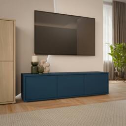 Rackhams Alice Springs Wide TV Cabinet with 3 Doors Push-to-Open in Night Blue - W 154.2 X  H 41.5 X  D 34.9cm - 1 - Manufactured Wood