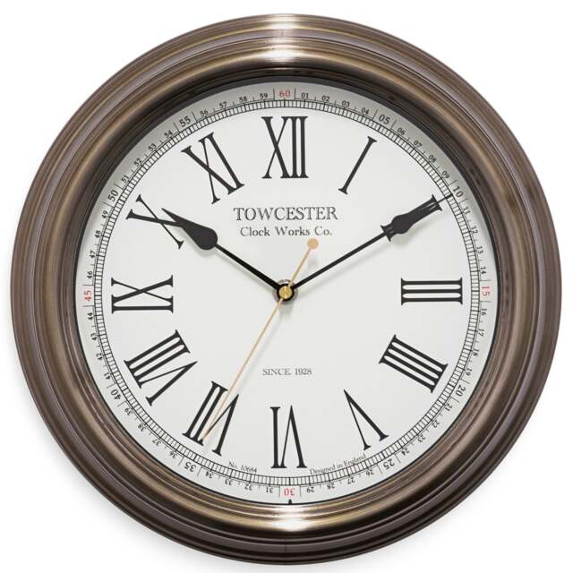 Rackhams Redbourn Wall Clock Black Metal Case Roman Numerals Spade Hands - Antique Gold - image 1