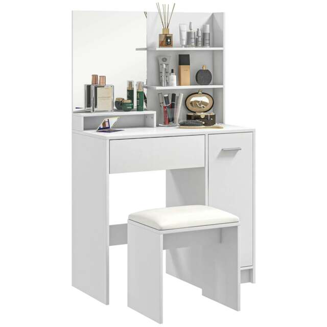 Rackhams Dressing Table and Stool Set, with Storage - White