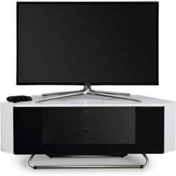 "Rackhams Hampshire Corner-Friendly Gloss White with Black Contrast Beam-Thru Remote Friendly Door 26""-50"" Flat Screen TV Cabinet" - thumbnail 2