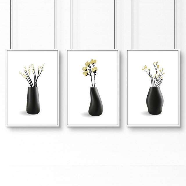 Rackhams Big Paintings For Living Room - Set of 3 Botanical Wall art Prints - 20 x 30 in / 50 x 76 cm - Satin Photo paper 280 gsm - White Frame - image 1