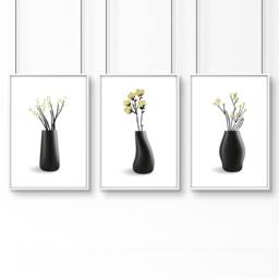 Rackhams Big Paintings For Living Room - Set of 3 Botanical Wall art Prints - 20 x 30 in / 50 x 76 cm - Satin Photo paper 280 gsm - White Frame - thumbnail 1