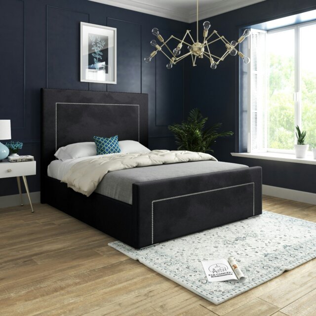 Rackhams Lucca Upholstered Soft Velvet Bed Frame - Black - Black - Double - image 1