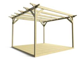 Rackhams Sculpted Wooden Pergola and Decking Kit - Natural (Light Green) - 2.4m x 2.4m - thumbnail 2