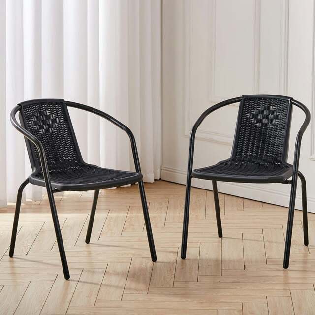 Rackhams 3/5pcs Garden Patio Dining Set Outdoor Furniture - Black - 2 Chairs with a Table - image 1