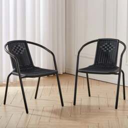 Rackhams 3/5pcs Garden Patio Dining Set Outdoor Furniture - Black - 2 Chairs with a Table